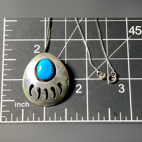 Vintage Native American Sterling Shadowbox Sleeping Beauty Turquoise Bear Paw - Picture 5 of 11